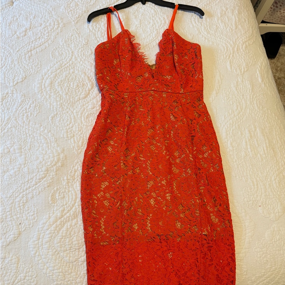 House of CB tangerine lace dress